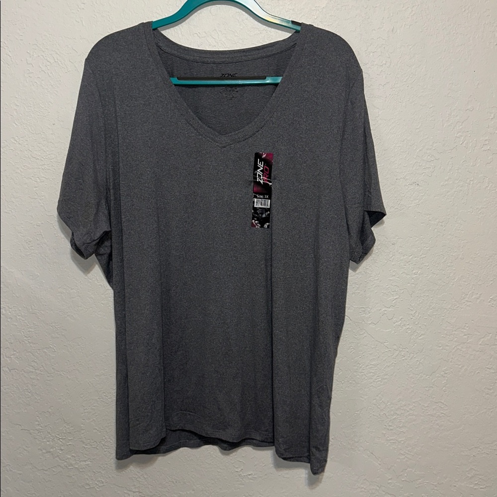 Zone Pro Size 3X V- Neck T-shirt Gray color